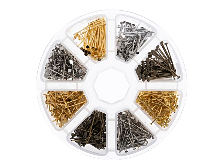 1030-Piece 8 Slots Head Pins Assortment Jewelry Findings Kit with Round Storage Box