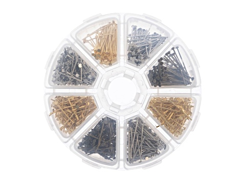 1030-Piece 8 Slots Head Pins Assortment Jewelry Findings Kit with Round Storage Box