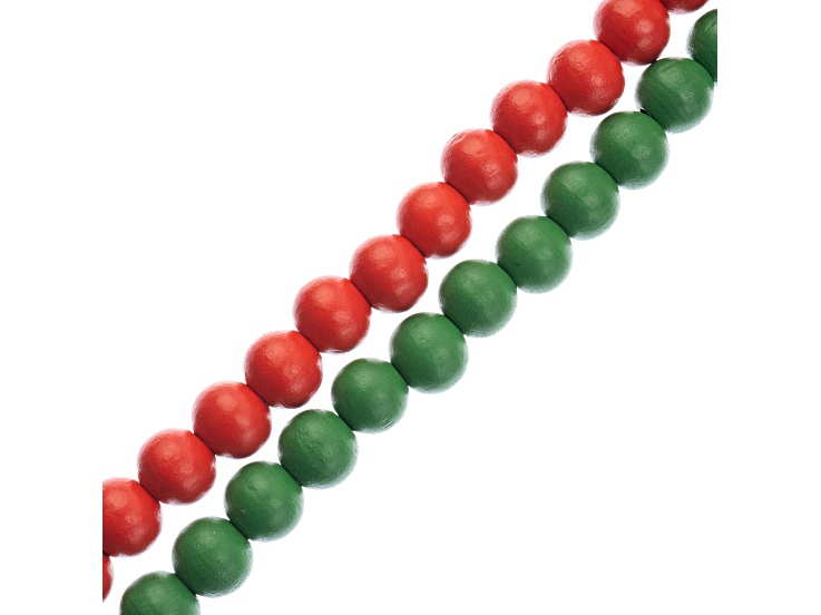 Crystal Lane DIY Red & Green Wood Round Beads 7" Designer Holiday Christmas 2 Bead Strand