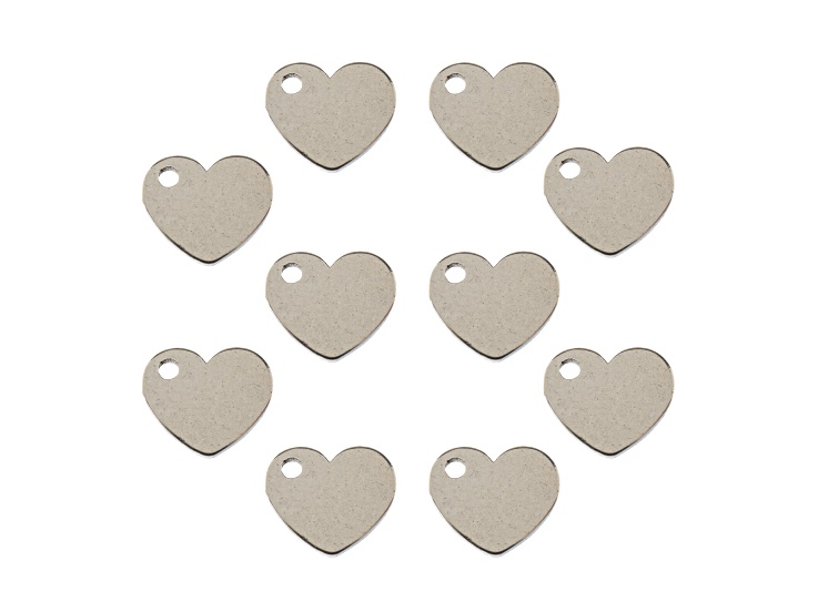 John Bead 9x9mm Silver Tone Stainless Steel Heart Sweet & Petite Charms 10 Pieces