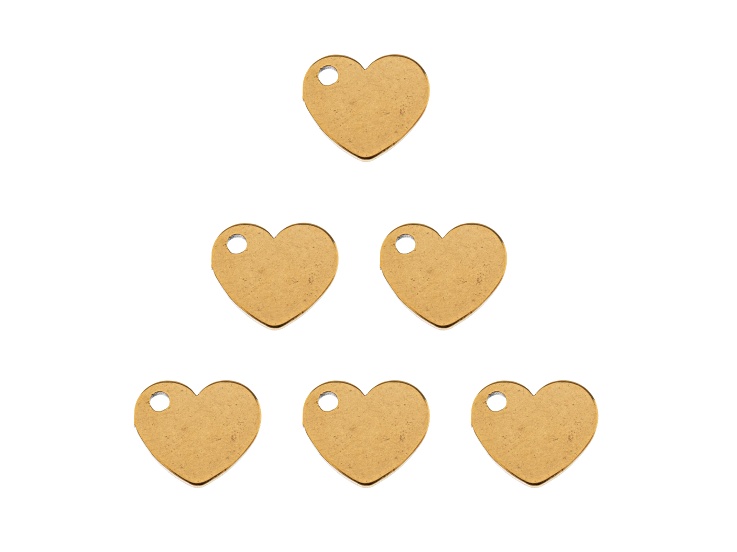 John Bead 9x9mm Gold Tone Stainless Steel Heart Sweet & Petite Charms 6 Pieces