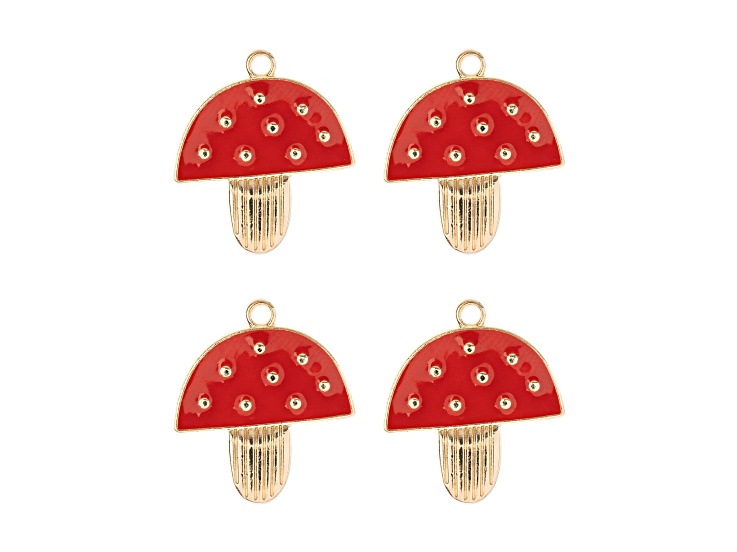 John Bead 20x23mm Mushroom Enamel Sweet & Petite Home & Garden Charms 4 Pieces