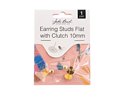 John Bead Must Have Findings 10mm Gold Tone Iron Earring Studs Flat with Barrel Clutch 1 Pair