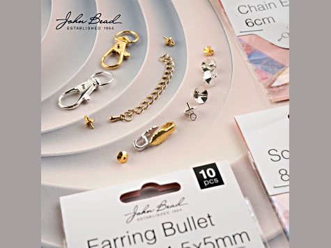 John Bead Must Have Findings 10mm Gold Tone Iron Earring Studs Flat with Barrel Clutch 1 Pair