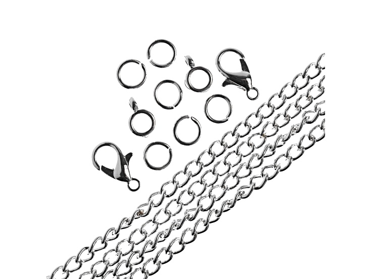 John Bead 3x4mm Silver Color Metal 36in Curb Chain & Jewelry Making Findings Set