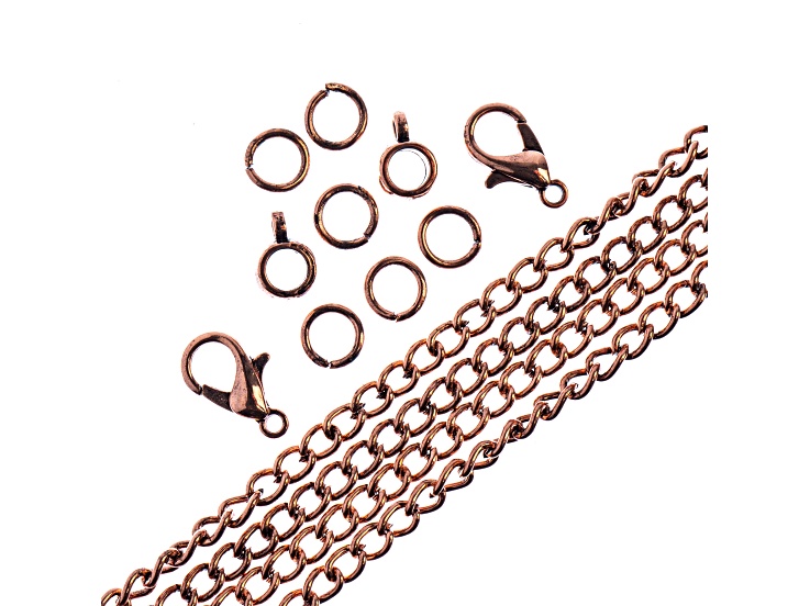 John Bead 3x4mm Antique Copper Color Metal 36in Curb Chain & Jewelry Making Findings Set