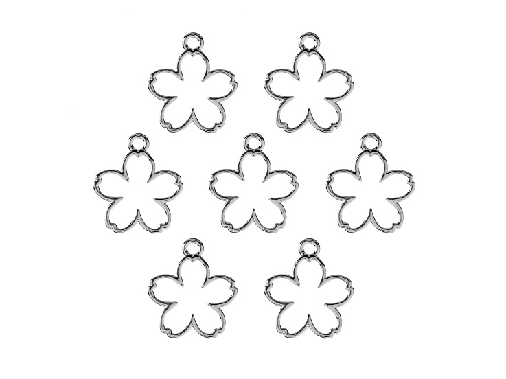 John Bead Silver Tone Alloy Cherry Blossom Flower Beadwork Pendants 7 Pieces