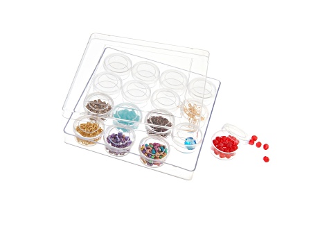 Joy Filled Storage Square Clear Plastic Storage Containers with 16 Round Containers (13.5x13.5x2cm)
