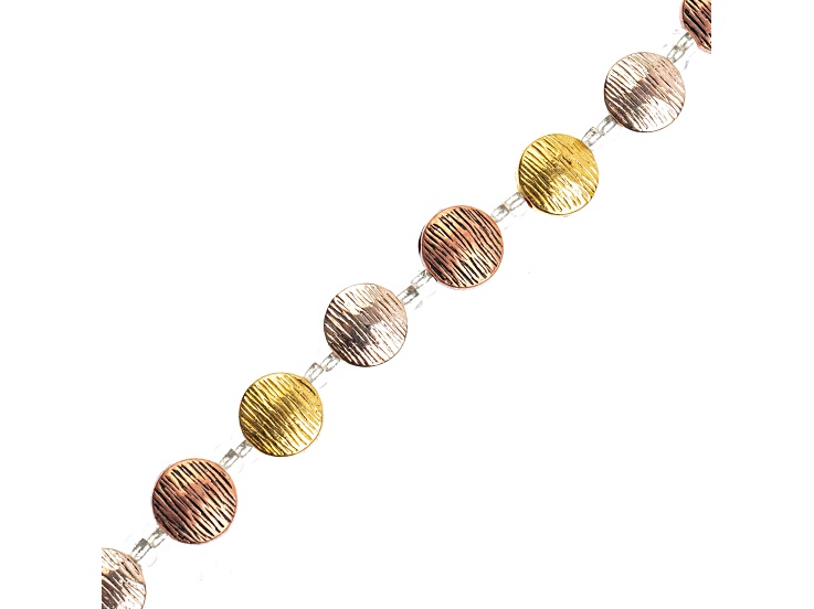 Crystal Lane DIY 10x5mm Gold Copper & Antique Copper Mix Metal Flat Round 7" Designer Bead Strand