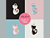 10-Piece Sweet & Petite White Retro Cat Small Gold Tone Enamel Charms