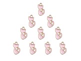 10-Piece Sweet & Petite Pink Retro Cat Small Gold Tone Enamel Charms