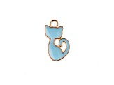 10-Piece Sweet & Petite Light Blue Retro Cat Small Gold Tone Enamel Charms