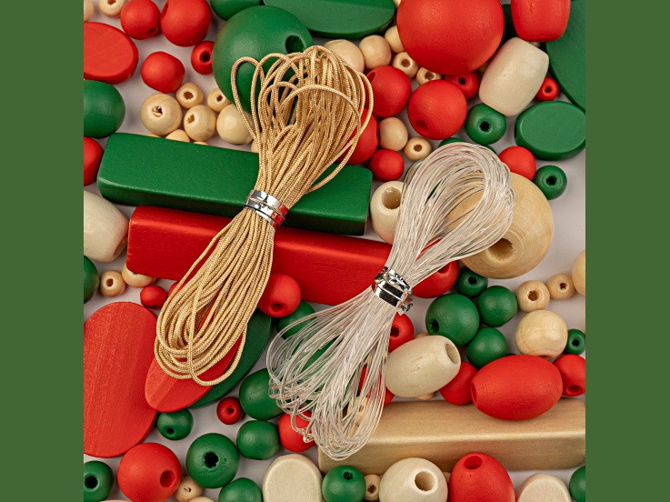 John Bead Dark Green & Red & Natural Color Craft Wood Beads with Elastic Nylon Cord 90 Grams