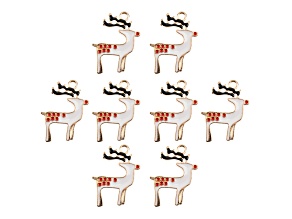 8-Piece Sweet & Petite Holiday Reindeer Small Gold Tone Enamel Charms