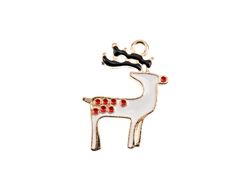 8-Piece Sweet & Petite Holiday Reindeer Small Gold Tone Enamel Charms