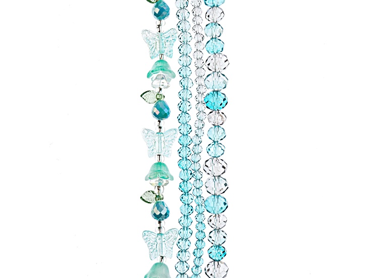 Crystal Lane DIY Aqua Mix Tulips Butterflies Rondelle 7" Glass Garden Bead Strands