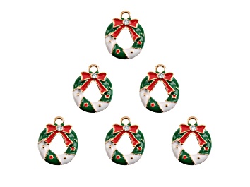 Picture of 6-Piece Sweet & Petite Holiday Wreath Small Gold Tone Enamel Charms