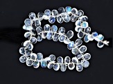 AA Blue Rainbow Moonstone 7x5mm Faceted Pear Shaped Briolettes Bead Strand, 8" strand length