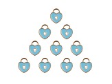 10-Piece Sweet & Petite Blue Heart Locket Small Gold Tone Enamel Charms