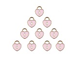 10-Piece Sweet & Petite Pink Heart Locket Small Gold Tone Enamel Charms