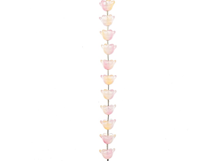 Crystal Lane DIY 8x12mm Pink Yellow Mix Tulip Flowers 7" Glass Garden Bead Strand 17 Pieces