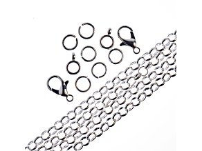 John Bead 4mm Silver Color Metal 36in Rolo Cable Chain & Jewelry Making Findings Set