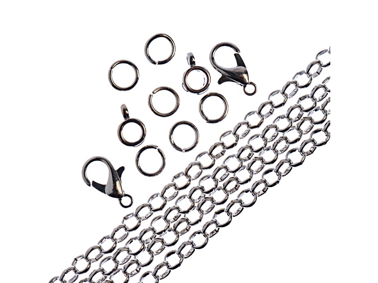 John Bead 4mm Nickel Color Metal 36in Rolo Cable Chain & Jewelry Making Findings Set