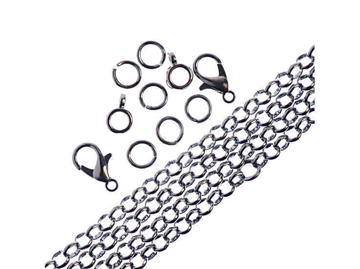 John Bead 4mm Gunmetal Color Metal 36in Rolo Cable Chain & Jewelry Making Findings Set