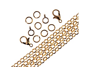 John Bead 4mm Gold Color Metal 36in Rolo Cable Chain & Jewelry Making Findings Set