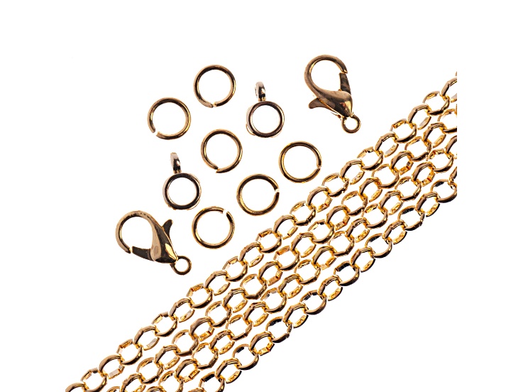 John Bead 4mm Gold Color Metal 36in Rolo Cable Chain & Jewelry Making Findings Set
