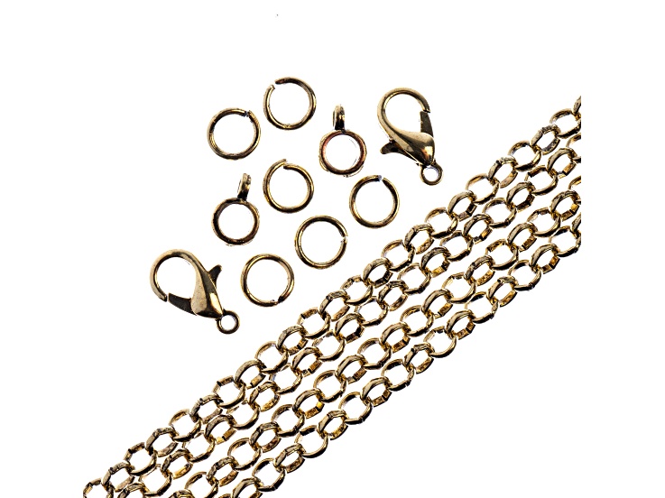 John Bead 4mm Antique Brass Color Metal 36in Rolo Cable Chain & Jewelry Making Findings Set