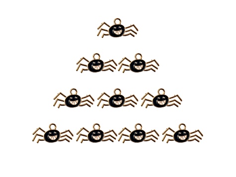 10-Piece Sweet & Petite Halloween Spider Small Gold Tone Enamel Charms