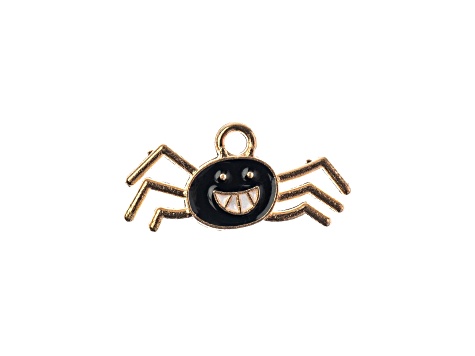 10-Piece Sweet & Petite Halloween Spider Small Gold Tone Enamel Charms