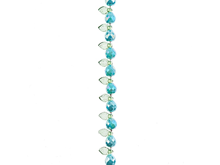 Crystal Lane DIY Opaque Blue Pears with Leaf 7" Glass Garden Bead Strand 14 Pieces