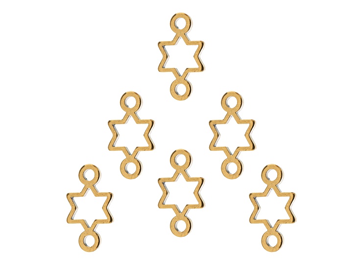 John Bead 6.4x11.1mm Gold Tone Stainless Steel Star Link Sweet & Petite Charms 6 Pieces