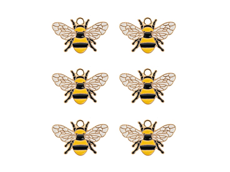 John Bead 17x26mm Enamel Bee Sweet & Petite Home & Garden Charms 6 Pieces