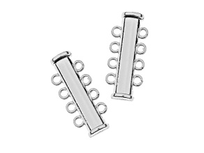 John Bead 4-Strand Silver Tone Alloy Tube Slide Clasps Beadwork Findings 2 Pieces