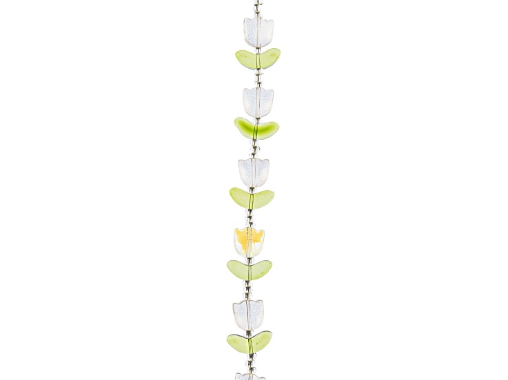 Crystal Lane DIY Crystal & Gold Tulip Flowers 7" Glass Garden Bead Strand 9 Pieces