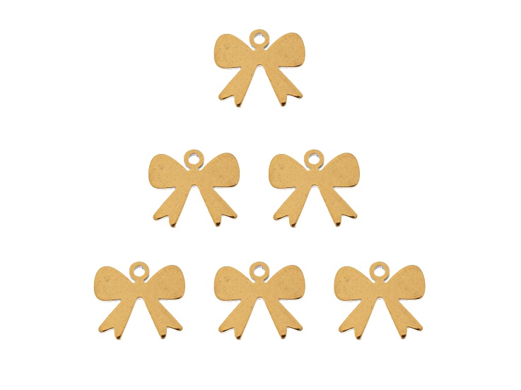 John Bead 9x10mm Gold Tone Stainless Steel Bow Sweet & Petite Charms 6 Pieces
