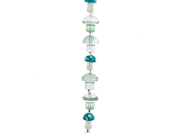 Crystal Lane DIY 13x14mm Green Mix Mushroom 7" Glass Garden Bead Strand 11 Pieces