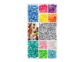 John Bead Assorted Plastic Alphabet & Pony Beads with 5m Elastic Cord 600 Pieces