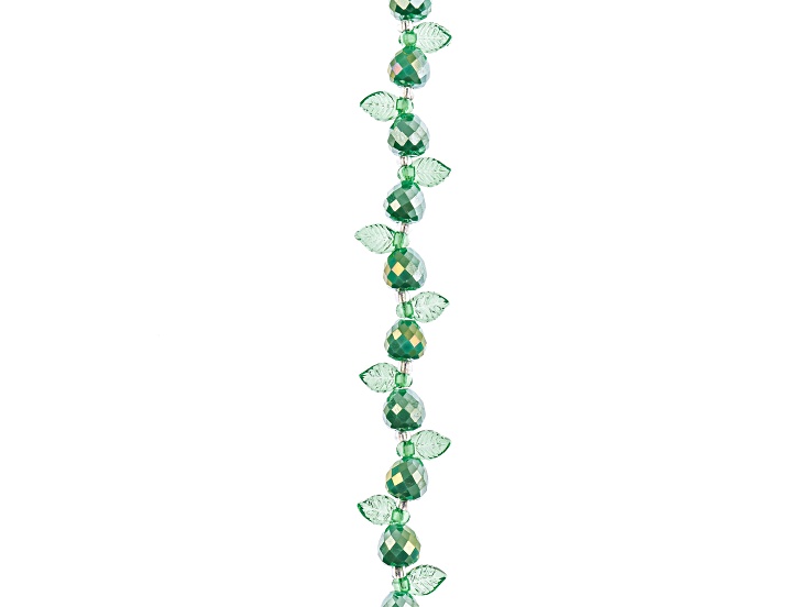 Crystal Lane DIY Opaque Green Pears with Leaf 7" Glass Garden Bead Strand 14 Pieces