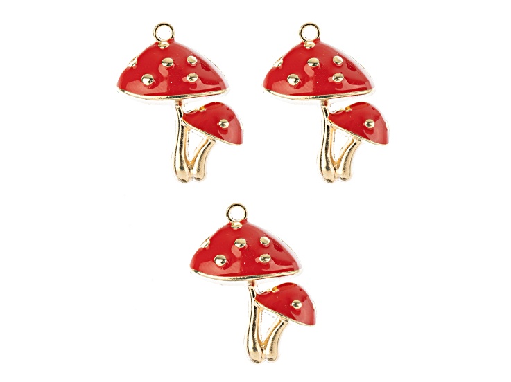 John Bead 26x21mm Mushrooms Enamel Sweet & Petite Home & Garden Charms 3 Pieces