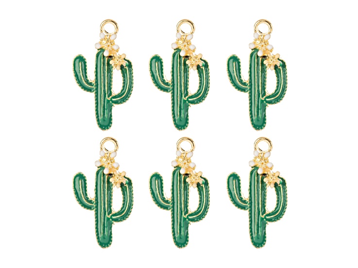 John Bead 21x11mm Cactus Enamel Sweet & Petite Home & Garden Charms 6 Pieces