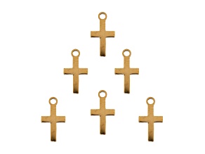 John Bead 5.3x10mm Gold Tone Stainless Steel Cross Sweet & Petite Charms 6 Pieces