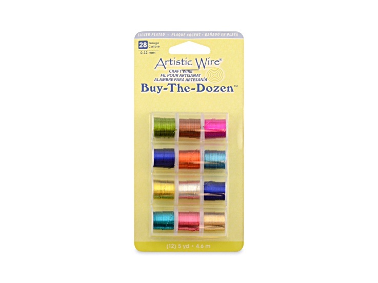 Artistic Wire 26 gauge Buy-The-Dozen, Asst silver plated tarnish resistant colors, 5yd, 12 spools