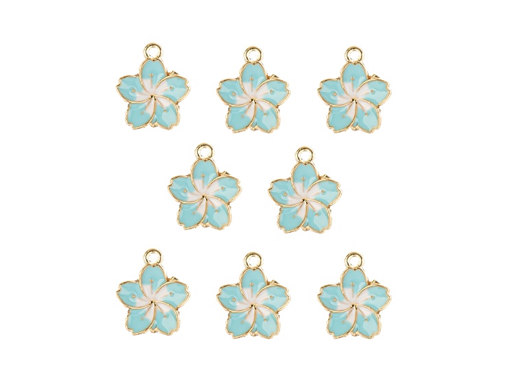 John Bead 13x16mm Blue Enamel Flower Sweet & Petite Home & Garden Charms 8 Pieces