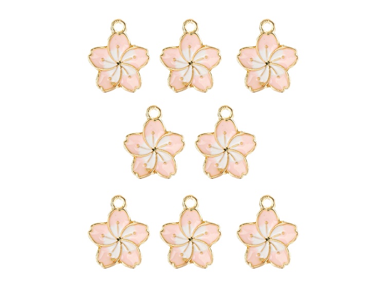 John Bead 13x16mm Pink Enamel Flower Sweet & Petite Home & Garden Charms 8 Pieces