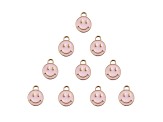 10-Piece Sweet & Petite Pink Happy Face Small Gold Tone Enamel Charms