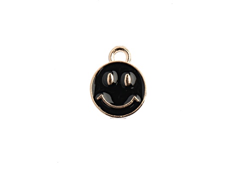 10-Piece Sweet & Petite Black Happy Face Small Gold Tone Enamel Charms ...